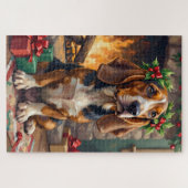 Endearing Basset Hound Dog with Christmas Wreath Puzzle (Horizontal)