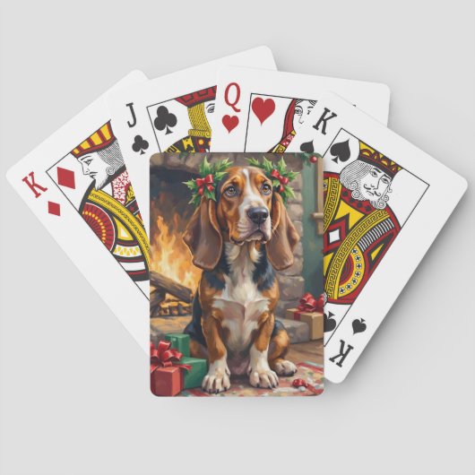Endearing Basset Hound Dog with Christmas Wreath Spielkarten (Rückseite)