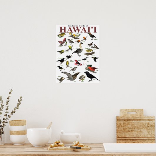 Endemische Vögel auf Hawai'i Poster (Küche)