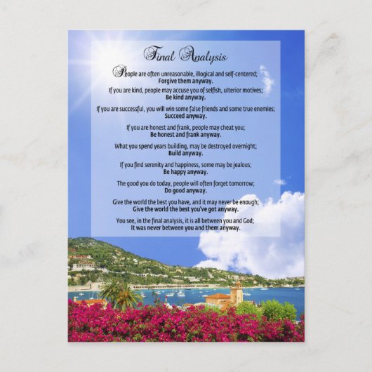 Endgültige Analyse: "Tu es auf jeden Fall!" Postkarte (Vorderseite)