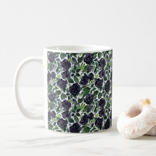 Endless flowers: black roses watercolor pattern kaffeetasse (Mit Donut)
