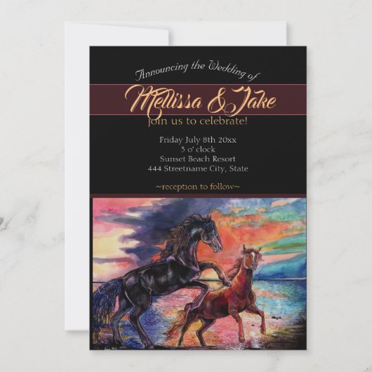 Endless Sky Romantic Watercolor Pferde Einladung (Vorderseite)