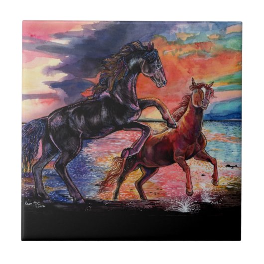 Endless Sky Watercolor Pferde Fliese (Vorderseite)