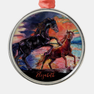 Endless Sky Watercolor Pferde Ornament Aus Metall