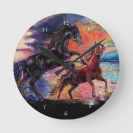 Endless Sky Watercolor Pferde Runde Wanduhr