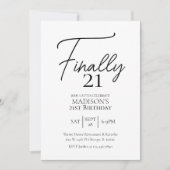 Endlich 21 Schwarz & Weiß 21. Geburtstag Einladung (Vorderseite)