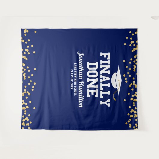 Endlich Abschluss Navy Blue Graduation Party Hinte Wandteppich (Vorderseite (Horizontal))