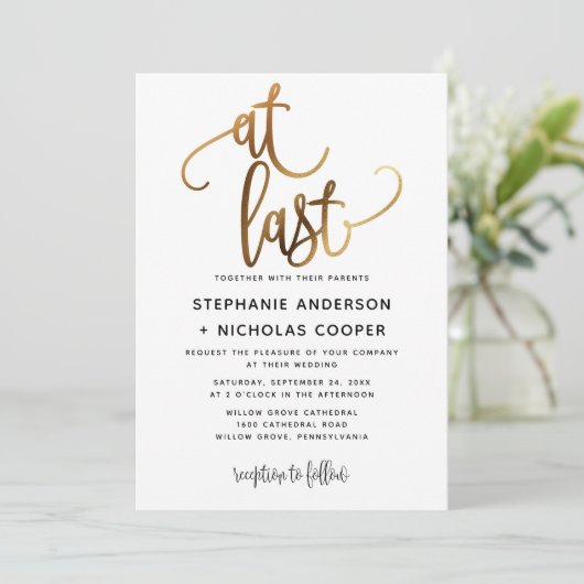 Endlich Black Gold Script Typografy Wedding Einladung (Stehend Vorderseite)