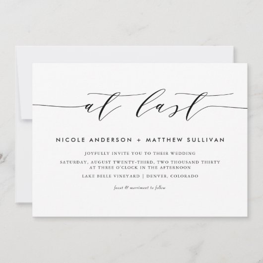 Endlich Black Modern Minimalistisch Script Wedding Einladung (Vorderseite)