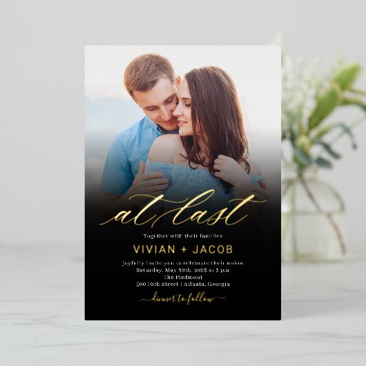 Endlich ein echter Foil Foto Hochzeitsfeier Folieneinladung (Stehend vorne)