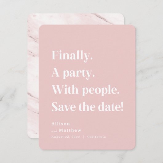 Endlich ein Party mit einfachem Text Rosa Minimali Save The Date (Vorne/Hinten)