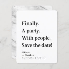 Endlich ein Party mit schlichtem Schwarzweißtext Save The Date