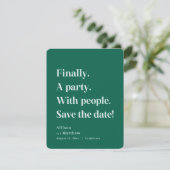 Endlich ein Party Simple Text Emerald Minimalistis Save The Date (Stehend Vorderseite)