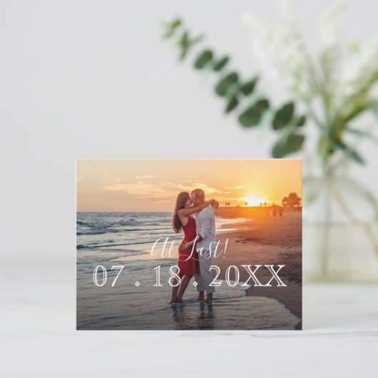 Endlich einfach das moderne Foto Hochzeit das Datu Ankündigungspostkarte (Stehend Vorderseite)