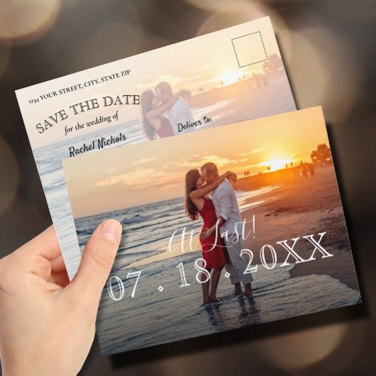 Endlich einfach das moderne Foto Hochzeit das Datu Ankündigungspostkarte