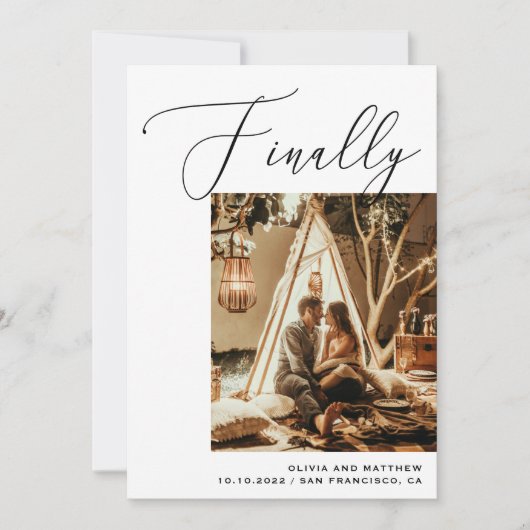 Endlich elegante Schwarz-Weiß-Foto-Hochzeit Save The Date (Vorderseite)