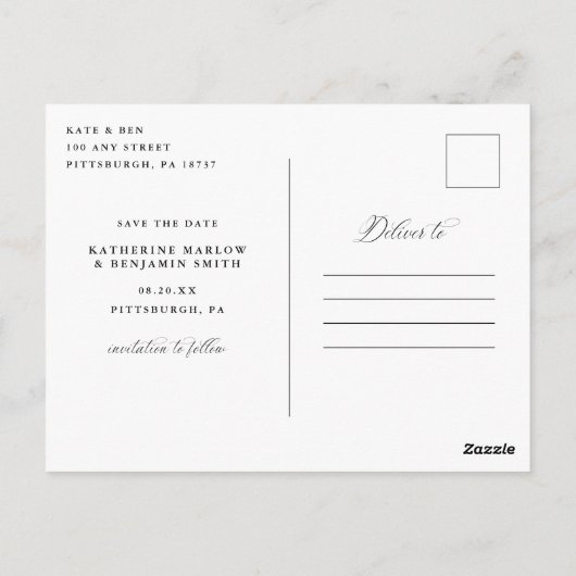 Endlich Elegantes Foto Save the Date Postkarte (Rückseite)