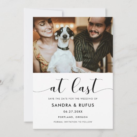 Endlich elegantes Schwarz-Weiß-Foto Save The Date (Vorderseite)