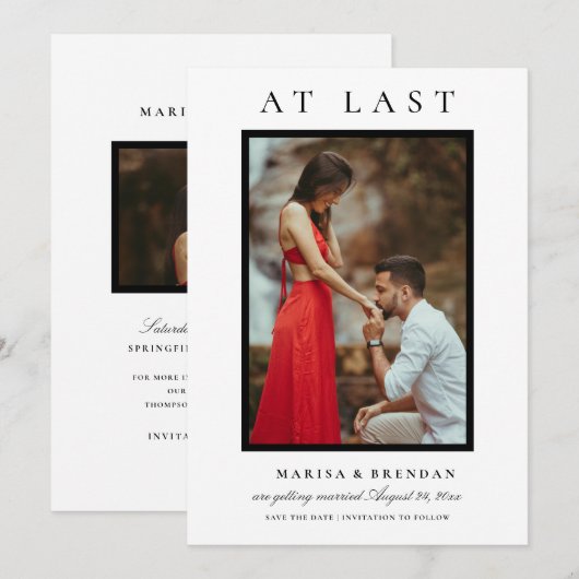 Endlich elegantes Schwarz-Weiß-Foto Save The Date (Vorne/Hinten)