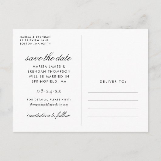 Endlich Elegantes Schwarz-weißes Foto Save the Dat Ankündigungspostkarte (Rückseite)