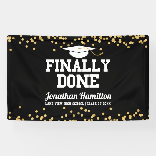 Endlich fertig Black Gold Graduation Party Banner (Horizontal)