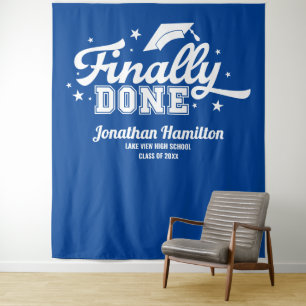 Endlich Fertig Blau Abschlussfeier Hintergrund Wandteppich