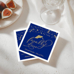 Endlich Fertig Gold Schrift Blau Abschlussfeier Serviette