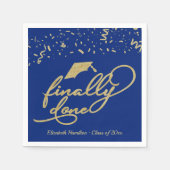 Endlich Fertig Gold Schrift Blau Abschlussfeier Serviette (Vorderseite)