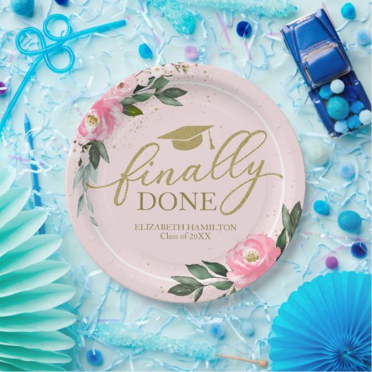 Endlich Fertig Hot Pink Blues Graduierungsparty Pappteller (Party)