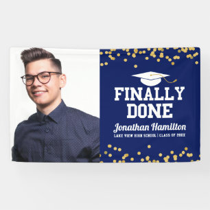 Endlich Fertig Navy Blau Abschlussfeier Foto Banner