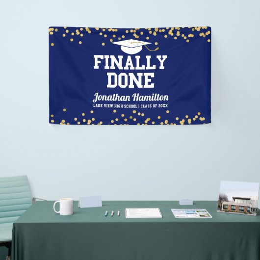 Endlich Fertig Navy Blue Graduation Party Banner (Messeveranstaltung)