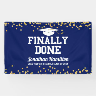 Endlich Fertig Navy Blue Graduation Party Banner