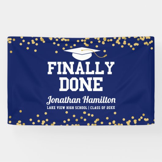 Endlich Fertig Navy Blue Graduation Party Banner (Horizontal)