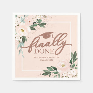 Endlich Fertig Pink Blush Florale Abschlussfeier Serviette