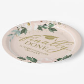 Endlich Fertig Rosa Blush Bloral Graduation Party Pappteller (Schrägansicht)