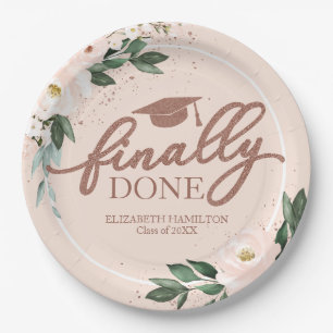 Endlich Fertig Rosa Blush Bloral Graduation Party Pappteller