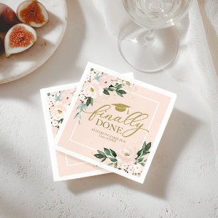 Endlich Fertig Rosa Blush Bloral Graduation Party Serviette