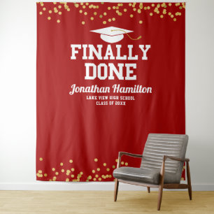 Endlich Fertig Rot Gold Abschluss Party Hintergrun Wandteppich
