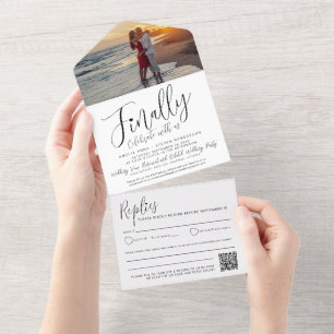 Endlich Foto Mono einzeln QR-Code-Option Hochzeit All In One Einladung