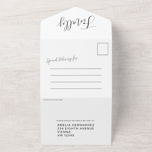 Endlich Foto Mono verspätete QR-Codeoption Hochzei All In One Einladung (Außenbereich)