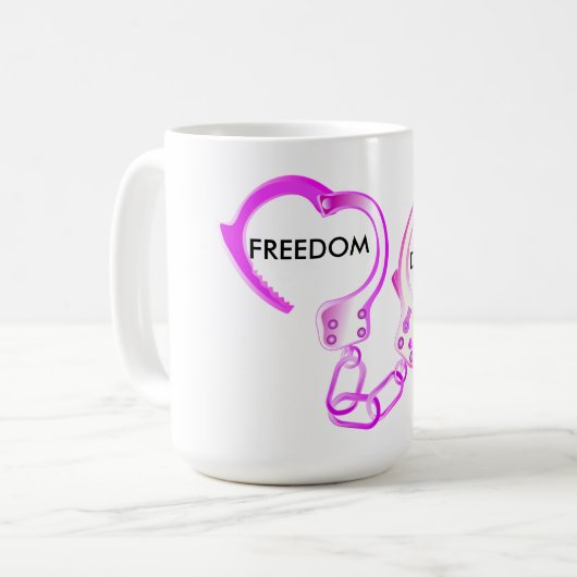 Endlich frei rosa, offene Handschelle geschieden Kaffeetasse (Vorderseite Links)