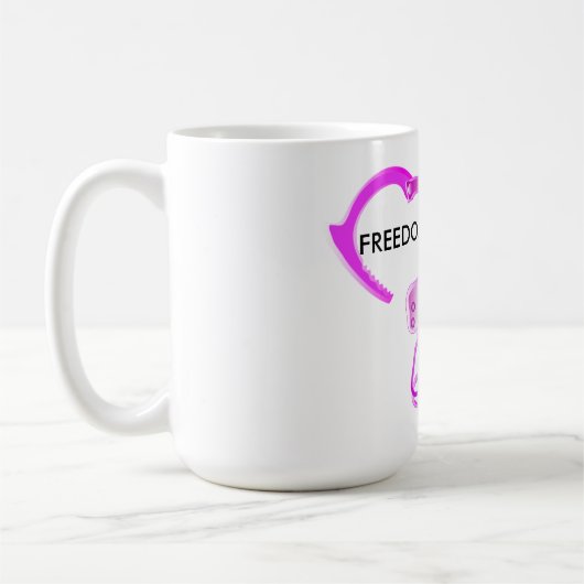 Endlich frei rosa, offene Handschelle geschieden Kaffeetasse (Links)