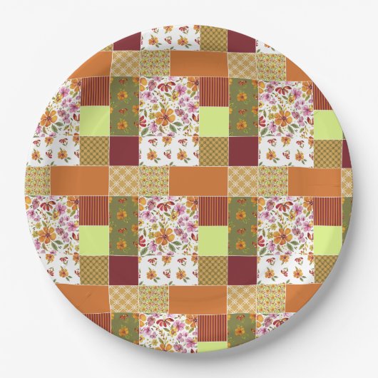 Endlich Frühlings-Patchwork-Cheater- Quilt Pappteller (Vorderseite)