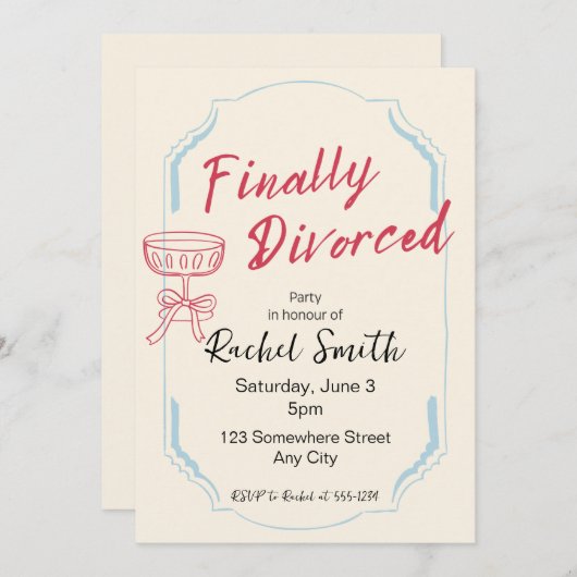 Endlich geschiedene Retro-Party Einladung (Vorne/Hinten)