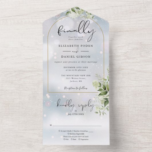 Endlich Gold Arch Greenerity Winter Wedding All In One Einladung (Innen Boden)