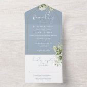 Endlich Gold Arch Greenery Dusty Blue Wedding All In One Einladung (Innen Boden)