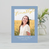 Endlich Gold Foil auf Blue Abschluss Ankündigung (Stehend vorne)