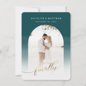 Endlich Gold Script Aquamarin Green Arch Gerahmtes Save The Date (Vorderseite)