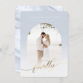 Endlich Gold Script Dusty Blue Arched Gerahmtes Fo Save The Date