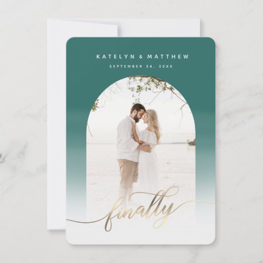 Endlich Gold Script Emerald Arald Gerahmtes Foto Save The Date (Vorderseite)